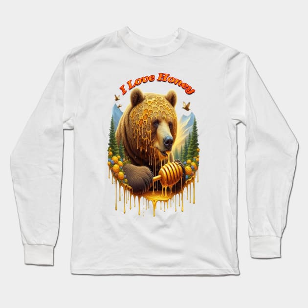 Majestic bear engaging in delightful honey Long Sleeve T-Shirt by coollooks